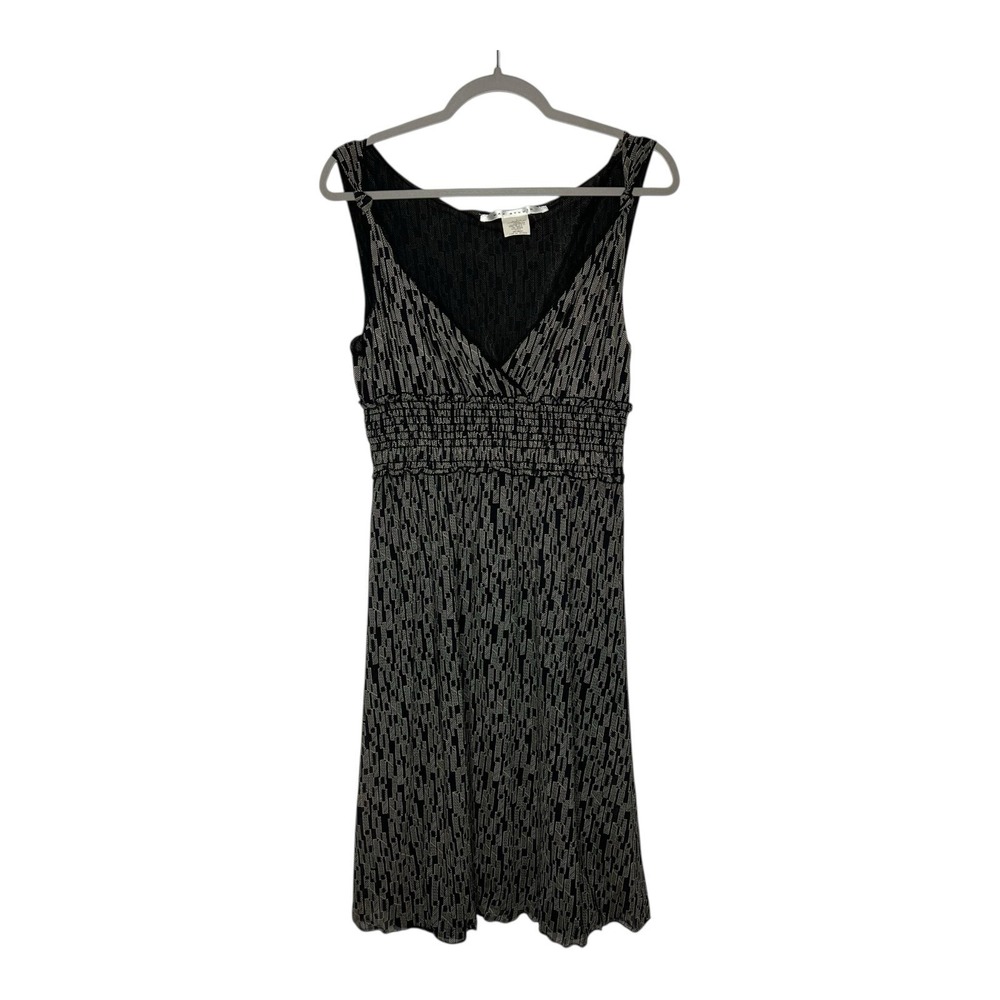 Vintage Max Studio Dress Womens Large Black Y2K Babydoll Smocked Waist USA